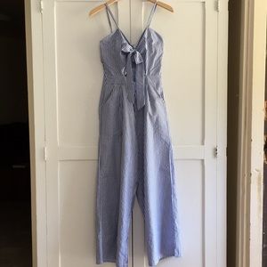 Blue and white striped jumpsuit